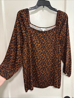 J. Jill Leopard Square Neck Blouse in Rust and Black